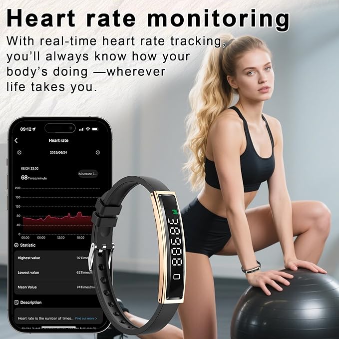 Efolen Smart Bracelet for Women,Ultralight Fitness Tracker Smart Wristband with Heart Rate/Blood Oxygen/Sleep Monitor/Pedometer,Slim Smartwatch for Android iPhone,Activity Tracker,2 Band,Gold+Black