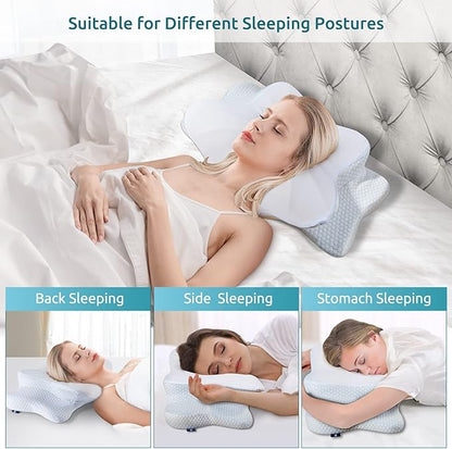 DONAMA Cervical Pillow for Neck and Shoulder,Contour Memory Foam Pillow,Ergonomic Neck Support Pillow for Side Back Stomach Sleepers with Pillowcase-King Size