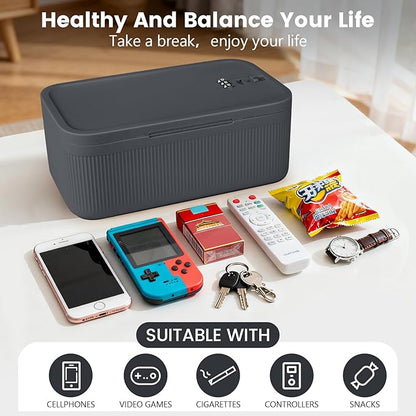 Small Lock Box,Lockable Storage Box with Combination Code for Medication Safe, Medicine Lock Box for Pills/First Aid Kits/Food/Snack Phone Jail,Locked Container for Home/Fridge/Office/School(Grey)