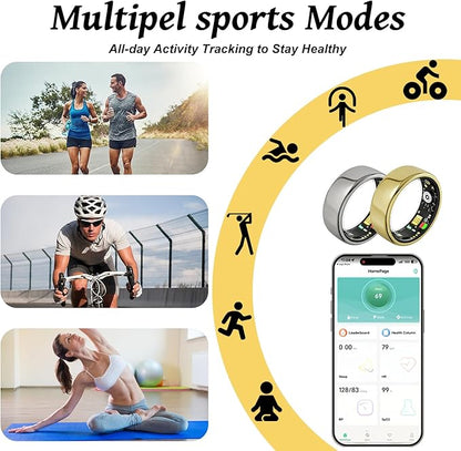 Smart Ring for Women Men,Fitness Tracker Ring with Heart Rate, Sleep Monitoring, Blood Oxygen, Step Counting for iOS and Android, No Subscription Fee, Waterproof, Valentines Day Gifts(Gold, 11)