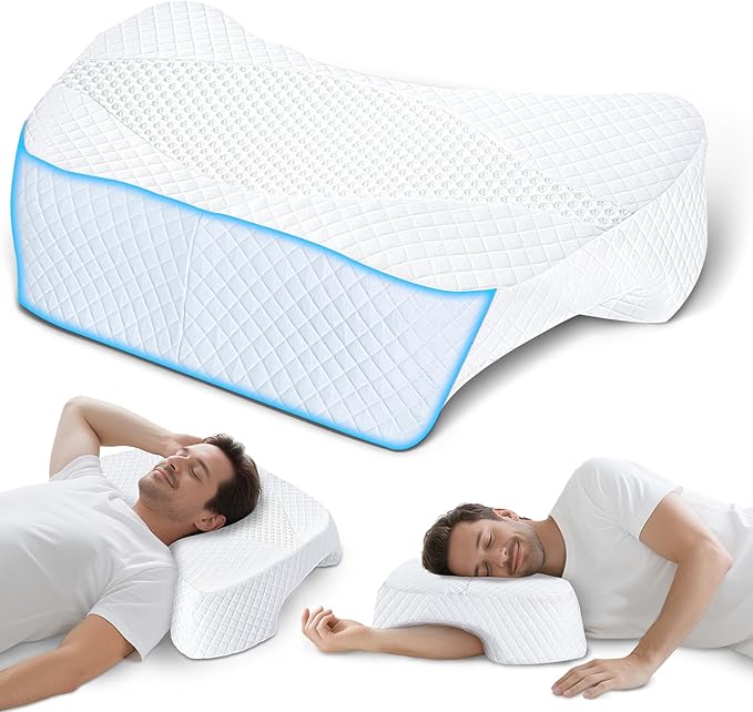 SAHEYER Side Sleeper Pillow with Arm Hole, Upgraded Shoulder Relief System for Neck Pain, Multi-Angle Memory Foam Pillow for Adults Side, Back and Stomach Sleeper Pressure-Free Sleep(White)