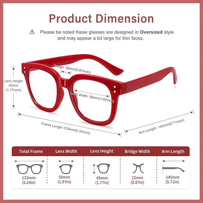 Madison Avenue Blue Light Blocking Glasses Oversized Fashion Blue Light Glasses for Women Anti Eyestrain & UV Protection Computer Eyeglasses (Red)