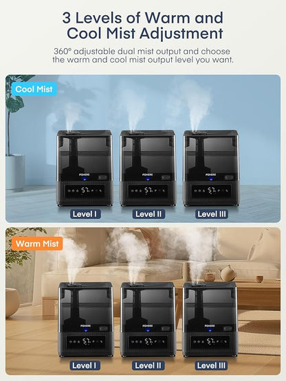 FOHERE Smart Humidifiers for Bedroom, 6L Warm and Cool Mist Quiet Humidifier with 60H Runtime, Humidity Control, Oil Diffuser, Sleep Mode, 12H Timer, Light, Top Fill Ultrasonic for Home Baby Plant