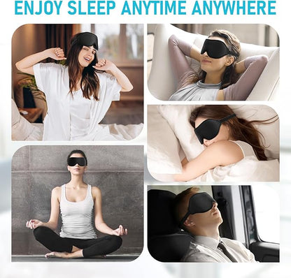 FlyCoco Sleep Mask - Zero Eye Pressure 3D Contoured Cup 99% Black Out Mask, Soft Breathable Lightweight Sleeping Mask with Adjustable Strap, Eye Cover for Yoga Traveling (Black 2pack)
