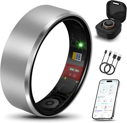 Smart Health Ring 2.0 for Women Men, Slim Scratch & Fingerprint Resistant Design,Efficient Chip Fitness Tracker, Monitors Heart, Blood Oxygen & Pressure, Sleep, Steps, Waterproof, Silver 8