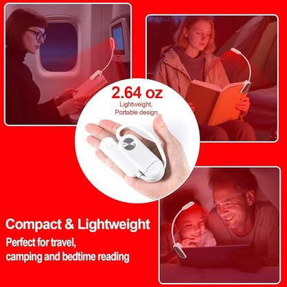 630nm Red Book Light [1 Pack] - Zero Blue Light, Rechargeable Clip On Red Reading Light Lamp for Reading at Night - Poratble Dimmable LED Book Lamp, Perfect for Lovers Travel Studying Nursing