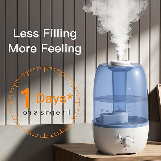 MEGAWISE Humidifier for Kid bedroom with 3.2L Large Capacity, No leakage Design Fine Mist Output Auto Shutoff, Essential Oil Safe Tank (Blue)