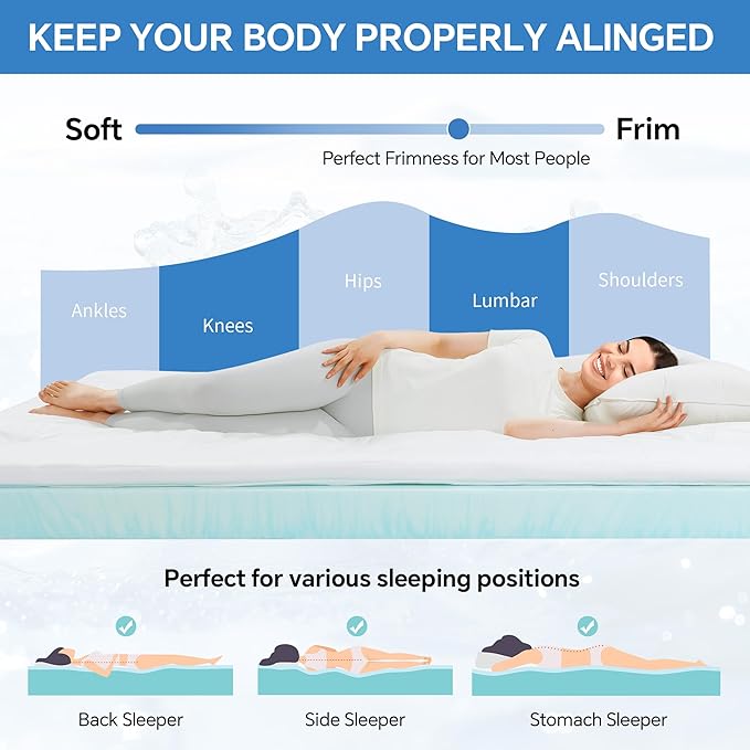 HOMBYS 6IN Thickness Cooling Mattress Topper for Hot Sleepers, Gel Memory Foam Mattress Pad Pillow Top with Fitted Deep Pocket, Soft Bed Topper for Back Pain Relief (Queen)