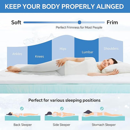 HOMBYS 6IN Thickness Cooling Mattress Topper for Hot Sleepers, Gel Memory Foam Mattress Pad Pillow Top with Fitted Deep Pocket, Soft Bed Topper for Back Pain Relief (Queen)