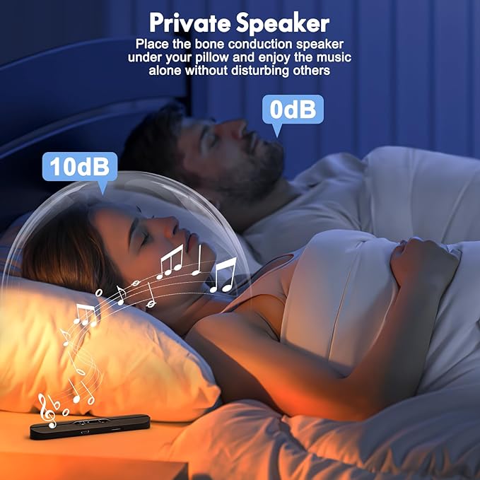 Pillow Speakers for Sleeping, Mini Portable Bluetooth Bone Conduction Under Pillow Sleep Speaker with Stereo Bass, Sleep Aid Speaker with 10 White Noise, Volume Control, TF Card Support, Timer