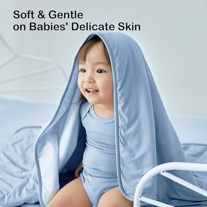 BubblePanda Rayon Made from Bamboo Baby Blanket for Boys Girls Neutral Soft Crib Blanket Toddler Quilt Comforter Newborn Nursery 30 x 40 Inch Blue