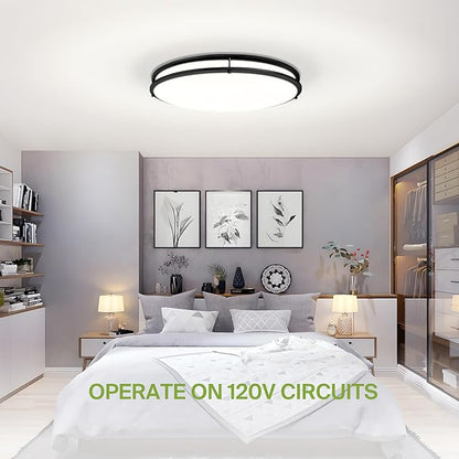 ASD LED 24" Oval Flush Mount Lighting, Close to Ceiling Light Fixture | 5CCT, Dimmable, ETL Listed | 38W 3289LM 2700-5000K 120V | Low Profile Double Ring Lamp | Black