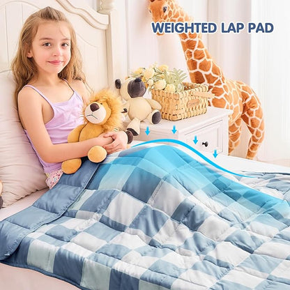 yescool Blue Checkered Weighted Blanket 10 Pounds Plaid Weighted Throw Blanket, Twin Heavy Blanket, Tartan Bed Throw Blanket Gift for 80-110lbs, 40"x60"