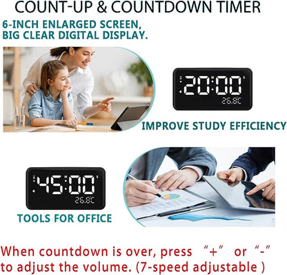 Talking Alarm Clock and Countdown Timer, Hourly Chime for Visually Impaired Elderly Seniors Blind, Battery Operated, Snooze, Temperature, Vibration, Rechargeable, 99 Minutes Led Count down Timing