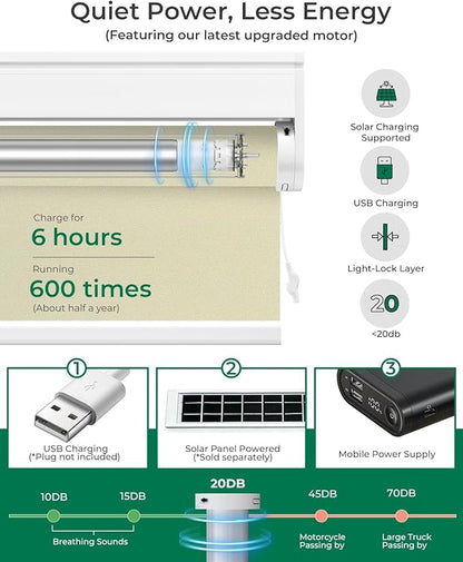 Allesin No Drill Motorized Blinds with Remote | Rechargeable Smart Blackout Roller Shades, Cordless Electric Window Blinds for Bedroom, Living Room, Home Office, Beige 34.5x72 Inches