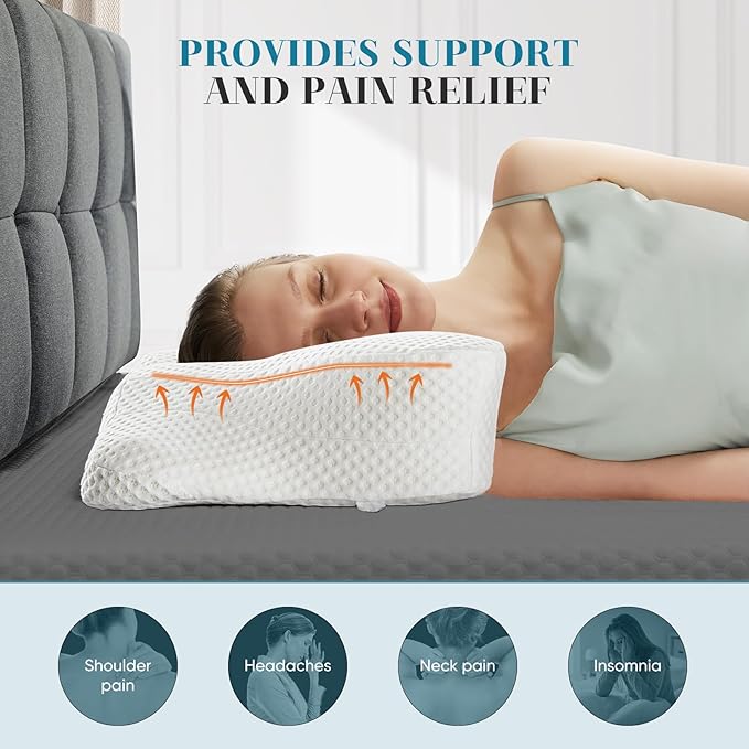 Sweetcrispy Cervical Pillow for Neck and Shoulder - 2 Pack Ergonomic Memory Foam Pillows, Contour Side Sleeper for Adults, Cooling Orthopedic Neck Support for Back Stomach Sleepers, White
