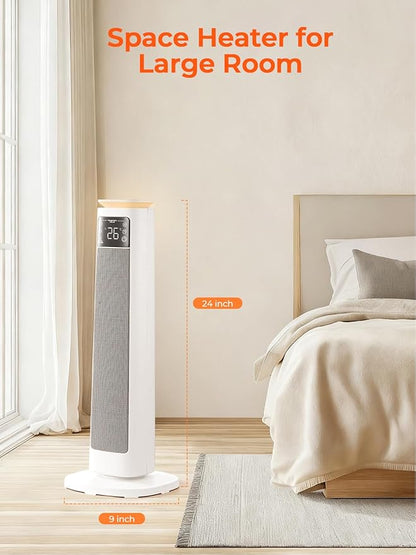 Space Heater for Large Room, FOHERE 24" Electric Heaters for Indoor Use with Thermostat and Remote, 70° Oscillation, 12H Timer, Overheat and Tip-Over Protection, Fan Mode for Home Bedroom Office