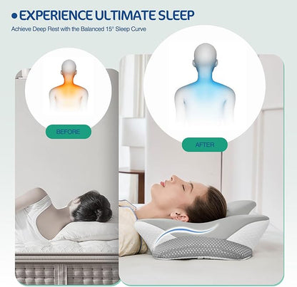 Cervical Pillow for Neck and Shoulder Pain Relief, Ergonomic Memory Foam Contour Pillow with Adjustable Dual Heights, Breathable Pillowcase, Orthopedic Support for Side Back Stomach Sleepers