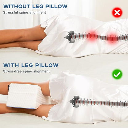 Side Sleeper Pillow, Knee Pillow for Side Sleepers, Sciatica Pain Relief Pillow, Memory Foam Leg Pillow for Back, Hip, Sciatica Pain Relief (Blue)-2PCS