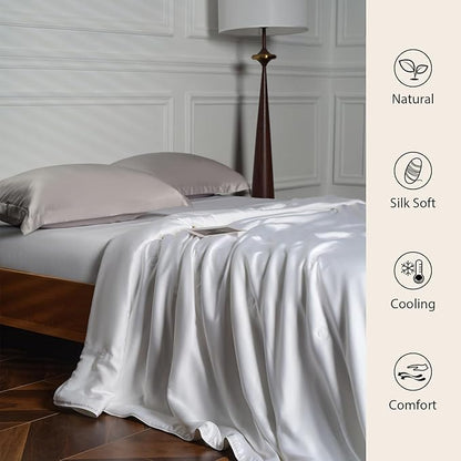 EP Mode Mulberry Silk Filled Quilt with 100% Viscose from Bamboo Fabric, Natural Lightweighted Cooling Comforter (White, Twin 68” X 88”)