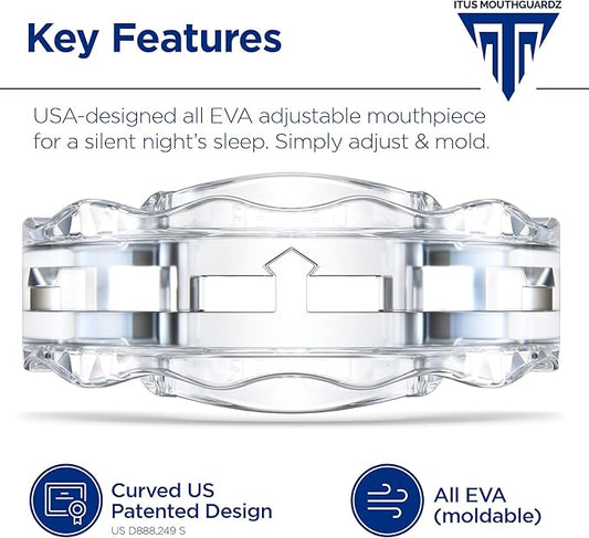SilentZzz – USA-Designed & FDA-Cleared All EVA Anti Snoring Mouthguards (1+1 Backup) – Adjustable Anti Snore Mouthpieces with Patented Design for a Silent Night`s Sleep, Large Size