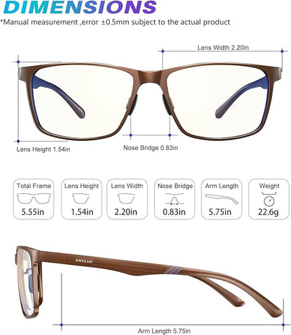 ANYLUV Blue Light Glasses Men, Relieve Eyestrain and Eye Protection, Al-Mg Metal Computer Blue Light Blocking Glasses