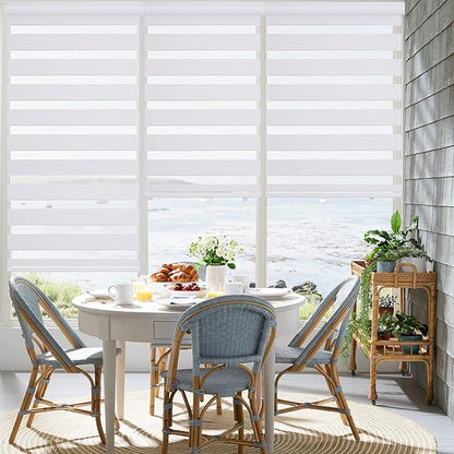 Changshade Blackout Cordless Zebra Blinds for Indoor Windows Doors, Custom Size Zebra Roller Shades Dual Layer Fabric Light Blocking Darkening for Living Room, Bedroom, Bathroom, Easy Install, White