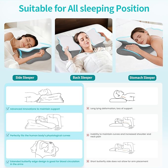 Cervical Neck Pillow for Neck Pain Relief - Memory Foam Ergonomic Neck Support Pillows for Sleeping with Cooling Pillowcase, Orthopedic Contour Pillow for Side, Back and Stomach Sleepers