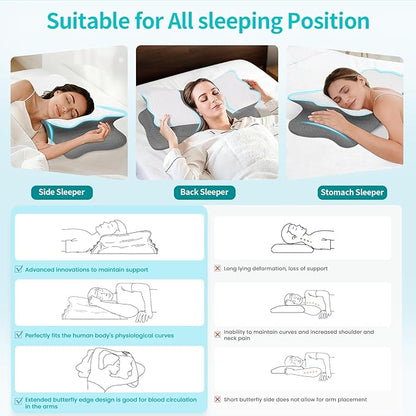 Cervical Neck Pillow for Neck Pain Relief - Memory Foam Ergonomic Neck Support Pillows for Sleeping with Cooling Pillowcase, Orthopedic Contour Pillow for Side, Back and Stomach Sleepers