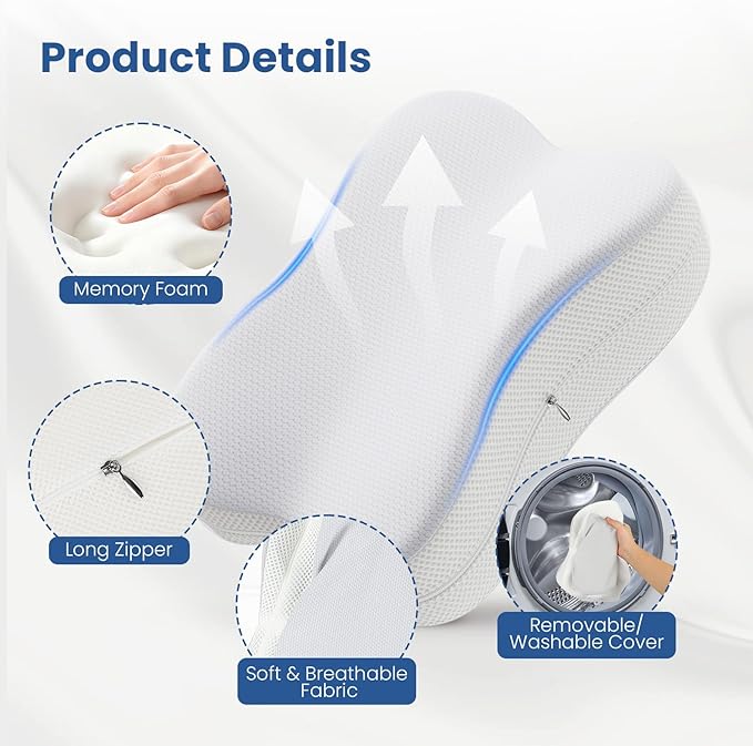 JINXIA Knee Pillow for Side Sleepers, Comfortable Memory Foam Leg Pillow for Side Sleeping, Pillow Sleeping Between Legs Aligns Spine, for Hip, Back & Sciatica Pain Relief, White