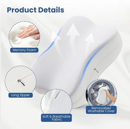 JINXIA Knee Pillow for Side Sleepers, Comfortable Memory Foam Leg Pillow for Side Sleeping, Pillow Sleeping Between Legs Aligns Spine, for Hip, Back & Sciatica Pain Relief, White