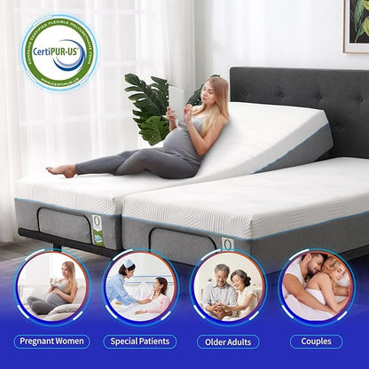 MUUEGM Queen Adjustable Bed Frame with Mattress,12 Inch White Gel Memory Foam Medium-Firm Mattress in Box,Pillow-Tilt, Head and Foot Lift, Updated AElectric Beds with APP Control,USB, Massage