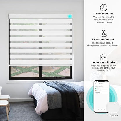 Changshade Custom Motorized Smart Zebra Blinds Remote Control, Cordless Blackout Electric Automatic Shades for Indoor Windows Doors Work with Alexa, Google Home, Apple Homekit, SmartThings, White