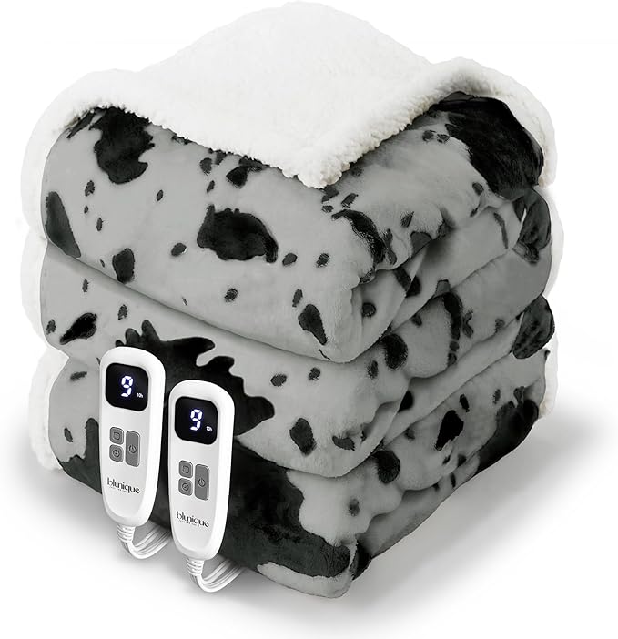 Heated Blanket King Blanket - Fast Heating Electric Blanket, Soft Flannel Heated King with 4 Time Settings,10 Heating Settings, Warm Gifts for Women & Mom & Grandma(90"x100"Cow Print Grey)