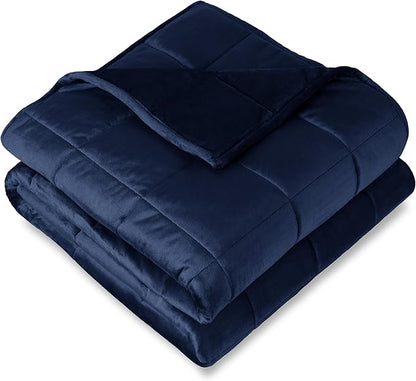Bare Home Weighted Blanket Twin or Full Size 15lb (48"x72") for Adults - Minky Fleece - Premium Heavy Blanket Nontoxic Glass Beads (Dark Blue, 48"x72")