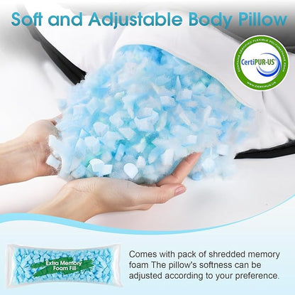 Body Pillow, Long Pillow, Memory Foam Body Pillow, C-Shaped Side Sleep Pillow, Machine Washable Pillowcase, Black-53”×10”