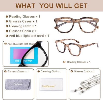 Reading Glasses for Men Women Blue Light Blocking with Spring Hinge, Blocking Readers Anti UV Ray Filter Eyeglasses, Square Computer Reader Glasses, Amber Tortoiseshell, +3.0