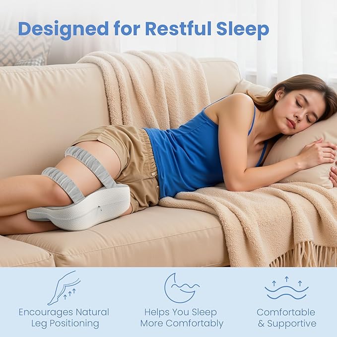 JINXIA Knee Pillow for Side Sleepers, Comfortable Memory Foam Leg Pillow for Side Sleeping, Pillow Sleeping Between Legs Aligns Spine, for Hip, Back & Sciatica Pain Relief, White and Gray