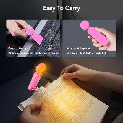 VAVOFO USB Rechargeable Book Light, Blue Light Blocking, Amber Light Clip On Bookmark Shaped Reading Light, Eye Care 6 LEDs Book Light for Bookworms Reading in Bed with 9 Lighting Modes (Rose)