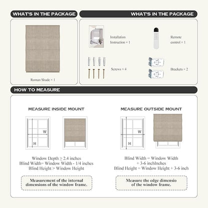 Motorized Roman Shades with Remote, Cordless Smart Blackout or Light Filtering Roman Blinds, Automatic Window Blinds for Bedroom, Living Room, Kitchen, Office, 65" W x 64" H