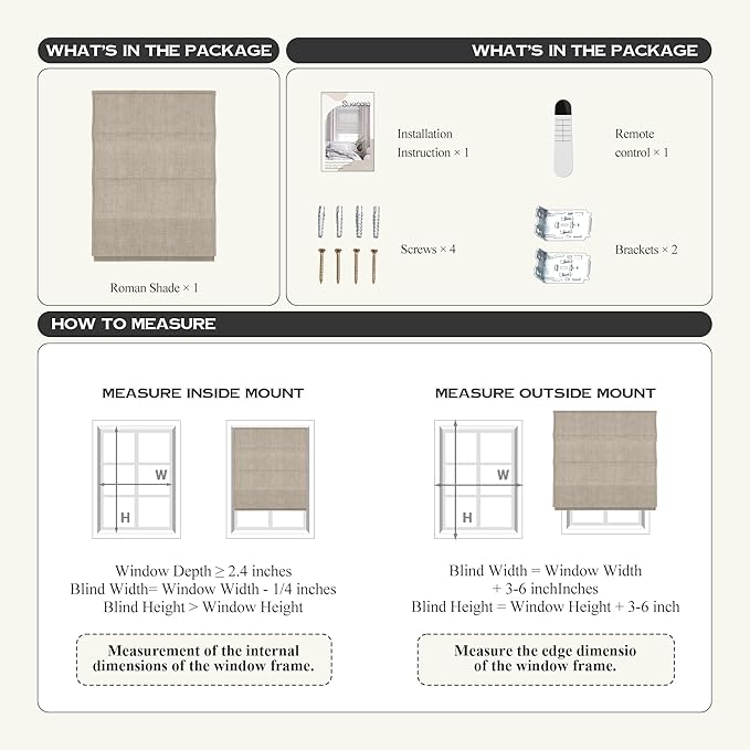 Motorized Roman Shades with Remote, Cordless Smart Blackout or Light Filtering Roman Blinds, Automatic Window Blinds for Bedroom, Living Room, Kitchen, Office, 51" W x 48" H