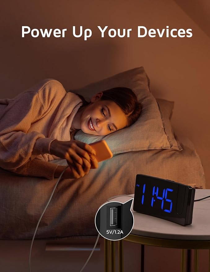 GOLOZA Projection Alarm Clock, Digital Clock with 180° Rotatable Projector, 3-Level Brightness Dimmer, Clear LED Display, USB Charger, Progressive Volume, 9mins Snooze,12/24H, for Bedroom
