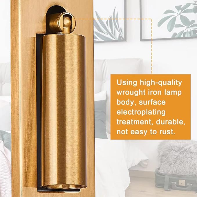 LED Wall Mounted Bedside Light, Adjustable Recessed Headboard Light with Switch, Wall Sconce for Reading, Hardwired Spotlight for Bedroom (Gold)