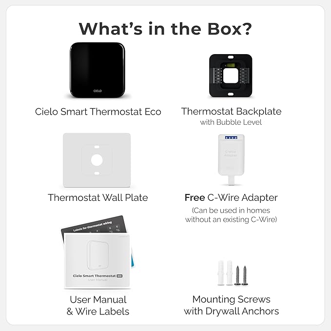 Cielo Smart Thermostat Eco (for Central HVAC) | Energy Star Certified | Supports Conventional Systems up to (2H/2C) & Heat Pumps (4H/2C) | Free C-Wire Adapter | NOT for Mini Split Systems | Black