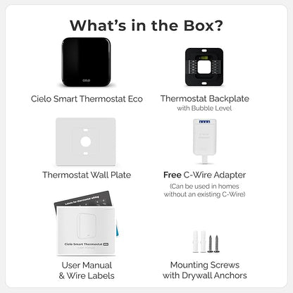 Cielo Smart Thermostat Eco (for Central HVAC) | Energy Star Certified | Supports Conventional Systems up to (2H/2C) & Heat Pumps (4H/2C) | Free C-Wire Adapter | NOT for Mini Split Systems | Black