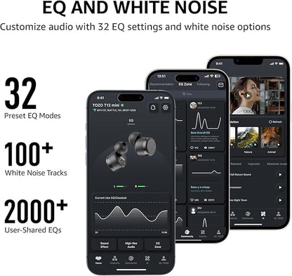TOZO T12 Wireless Earbuds Bluetooth 5.3 Headphones, Call ENC Noise Cancelling Mic, 55Hrs Playtime App Customize EQ IPX8 Waterproof LED Digital Display Premium Sound Headset