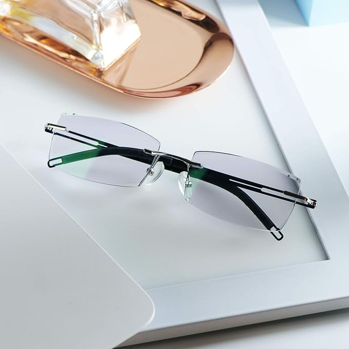LifeArt Blue Light Blocking Glasses,Computer Reading Glasses,Rimless Frame Tinted Lens with Diamond,Stylish for Men (+1.00 Magnification)