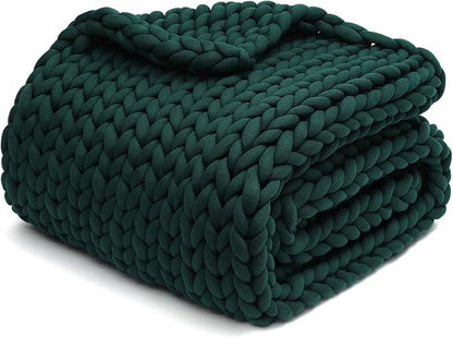 YnM Knitted Weighted Blanket, Handmade Chunky Knitted Design, Soft and Cozy, Temperature Regulating and Breathable, Machine Washable Throw for Sleep or Home Decor (Pacific Green, 60x80 Inch, 15lbs)