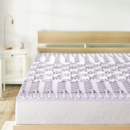 Mellow 1.5 Inch 5-Zone Memory Foam Mattress Topper, Soothing Lavender Infusion, Twin