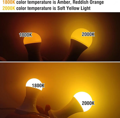 A19 Amber Sleep Light Bulbs, 1800K Warm Light Bulb 60W Equivalent, Blue Light Blocking, 9W 800lm, E26 Bright Amber Light Bulb for Healthy Sleep, Bedroom, Porch, Patio Lighting, Non-Dimmable, 2 pack